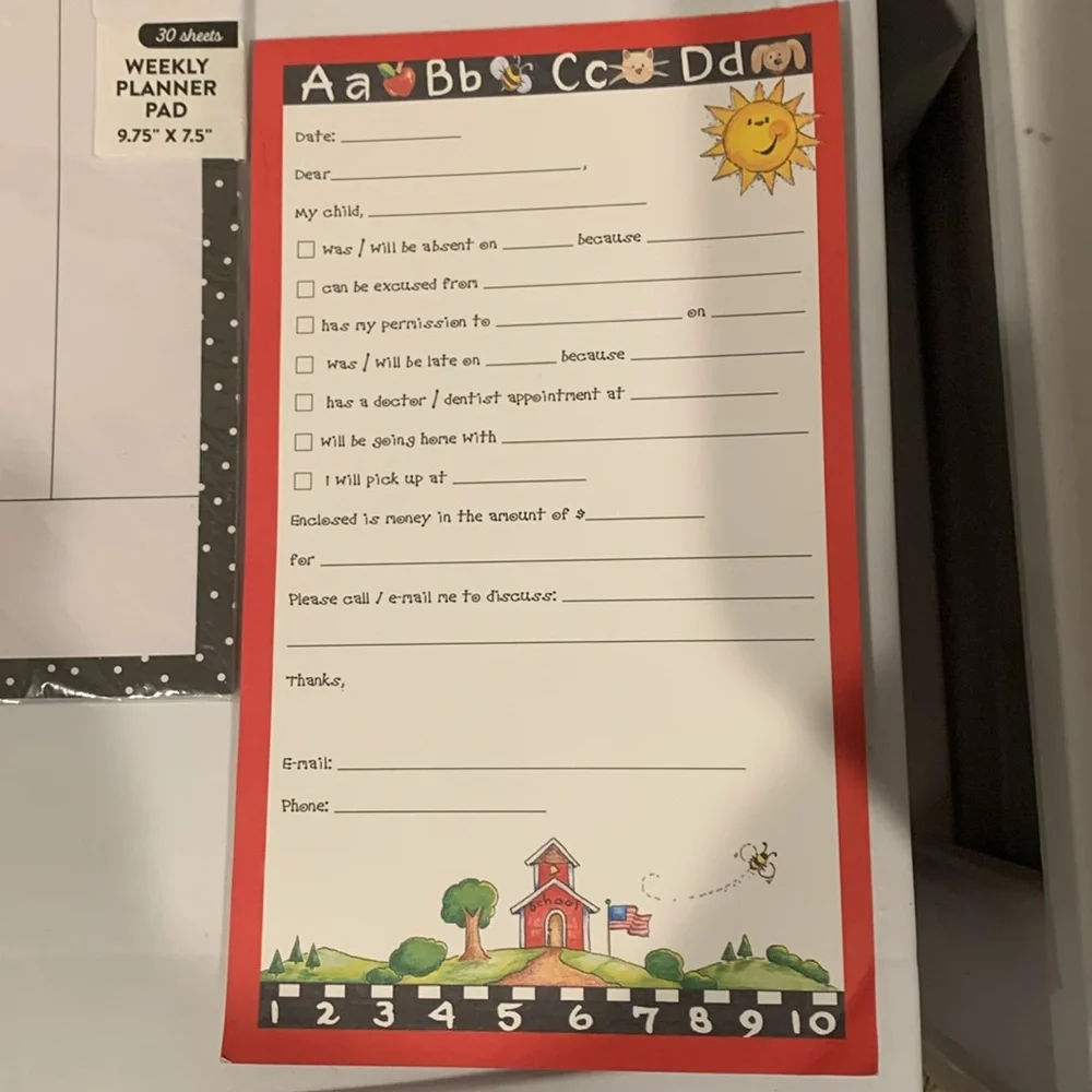 School Quick Note Pads For Parents and Weekly Calendar Set